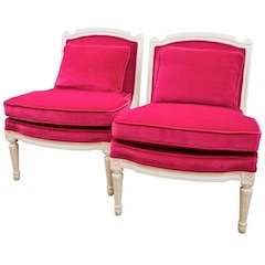 Mid-Century Plum Velvet Salon Chair Pair
