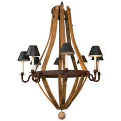 Mid-Century Vintage Wood Slat Corona Chandelier