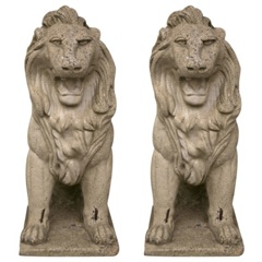 Vintage Pair of Cast Stone Garden Lions