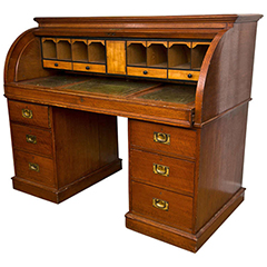 19th Century Campaign Style Roll Top Desk
