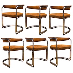 Set of Six Mid-Century Chrome/Leather Chairs