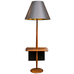 Mid-Century Walnut Lamp Table with Magazine Holder