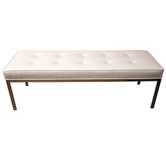 Mid-Century Tufted Leather Bench with Chrome Frame